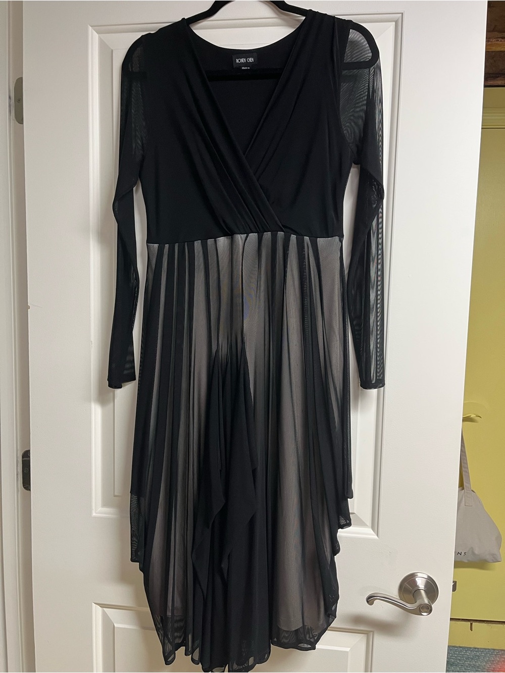 Black Long-Sleeve Mesh Pleated Midi Dress by Karen Millen
